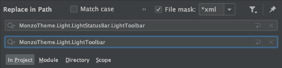 find replace dialog to swap themes