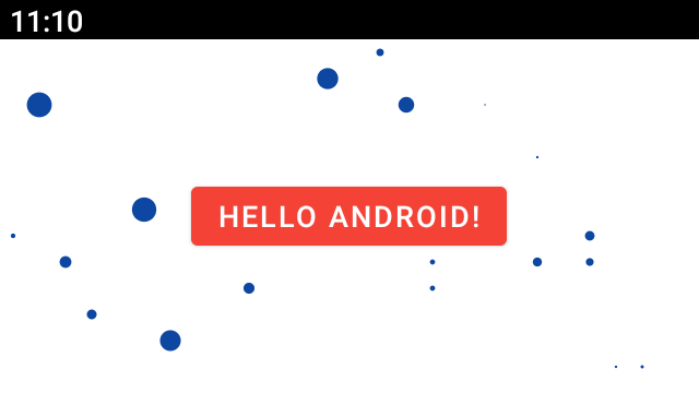 Button with text hello android, covered in blue spots